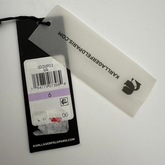 KARL LAGERFELD Women's Burnout Logo Print Dress 6 Black V-Neck Tie Waist NWT - Picture 12 of 14